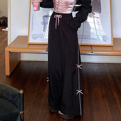 Piping Details Bow Tie Baggy Sweatpants