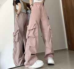 Baggy Drawstring Parachute Cargo Pants - fairypeony