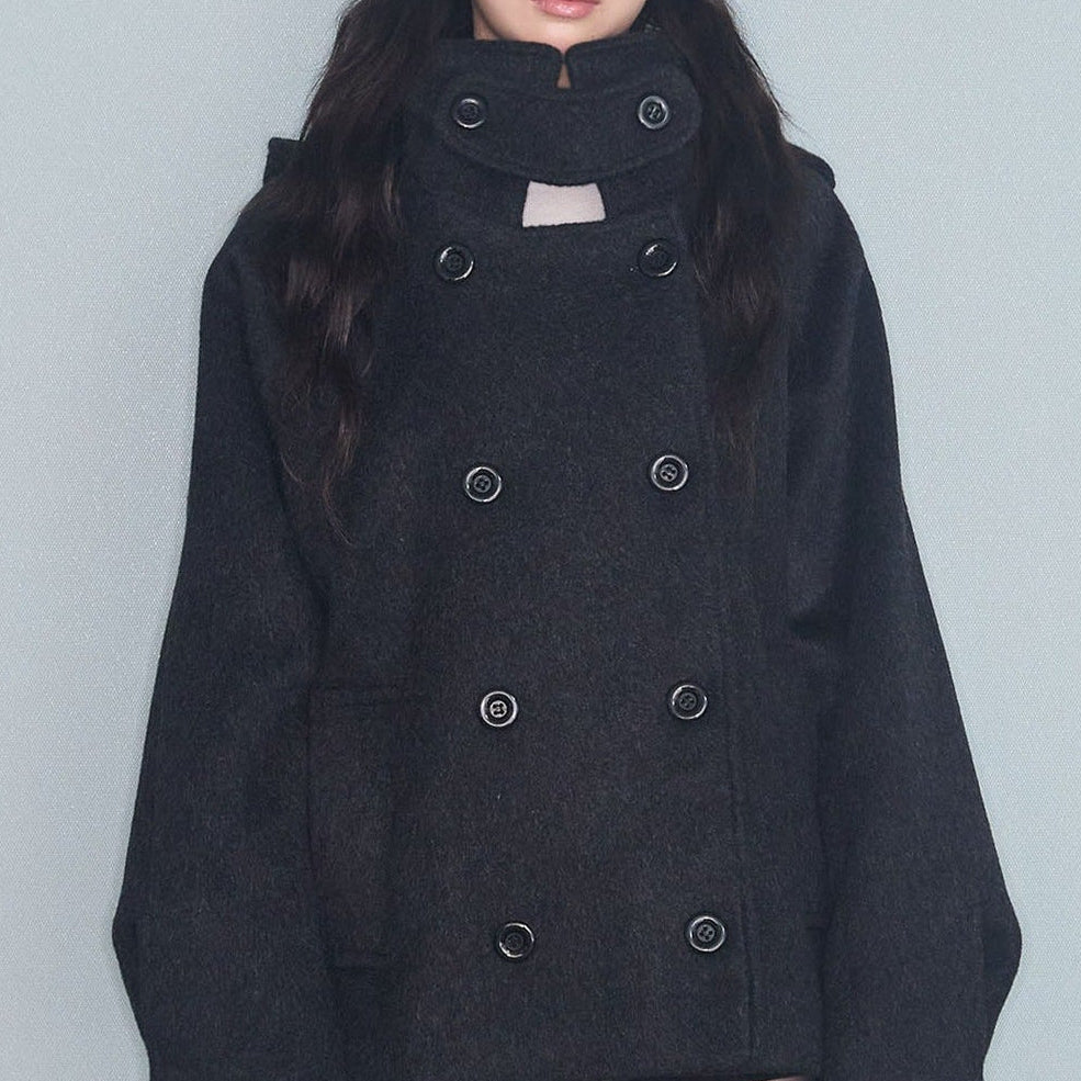 Double-Breasted Hooded Coat – Korean Style Loose Woolen Lapel Winter Coat - fairypeony