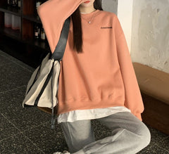 Letter Embroidery Oversized Sweatshirt - fairypeony