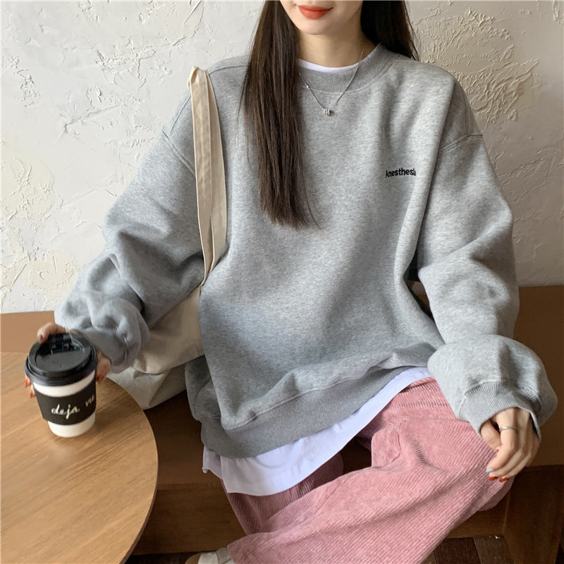 Letter Embroidery Oversized Sweatshirt - fairypeony