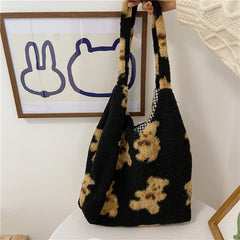 Fuzzy Teddy Bear Reversible Shoulder Bag - fairypeony