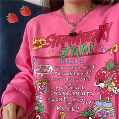 Strawberry Jam Print Oversized Sweatshirt
