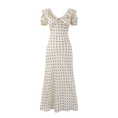 Polka Dot Puff Short Sleeve Maxi Dress