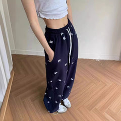 Vintage Bowknot Print Baggy Sweatpants