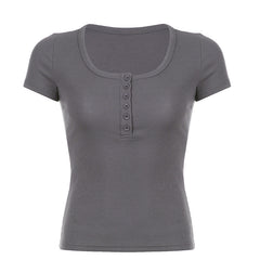Short Sleeve Button Up Ribbed Top