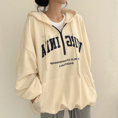 Vintage Letter Print Pullover Zipper Hoodie