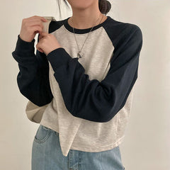 Raglan Contrast Color Long Sleeve Tee - fairypeony