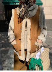 Reversible Lambswool Trim Sleeveless Jacket - fairypeony