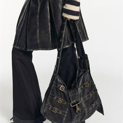 Buckled Strap Pu Leather Shoulder Bag - fairypeony
