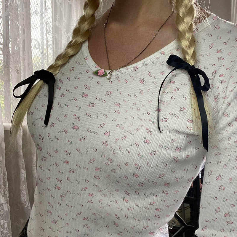 Aesthetic Floral Print Long Sleeve Tee - fairypeony