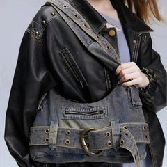 Y2K Belt Denim Shoulder Bag