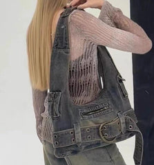 Y2K Belt Denim Shoulder Bag