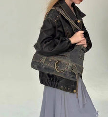 Y2K Belt Denim Shoulder Bag