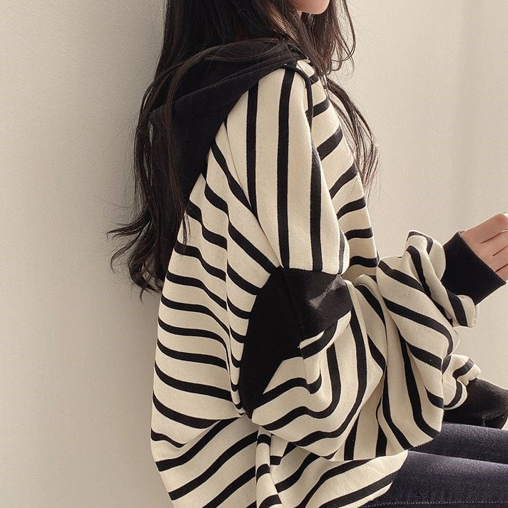 Vintage Striped Oversized Hoodie - fairypeony