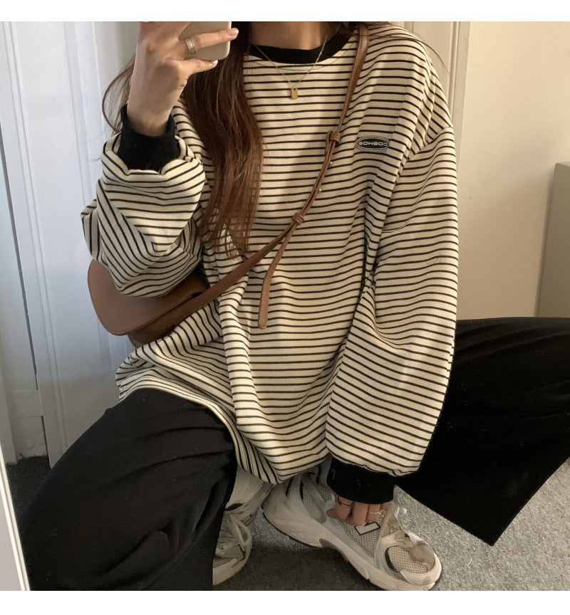 90s Striped Oversized Long Sleeve Tee - fairypeony