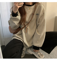 90s Striped Oversized Long Sleeve Tee - fairypeony
