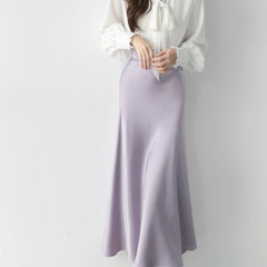 Solid Color Mid Length Satin Skirt
