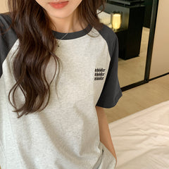 Embroidery Letter Raglan Short Sleeve Tee