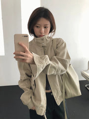 Korean Style Stand Collar Zipper Casual Cotton Jacket