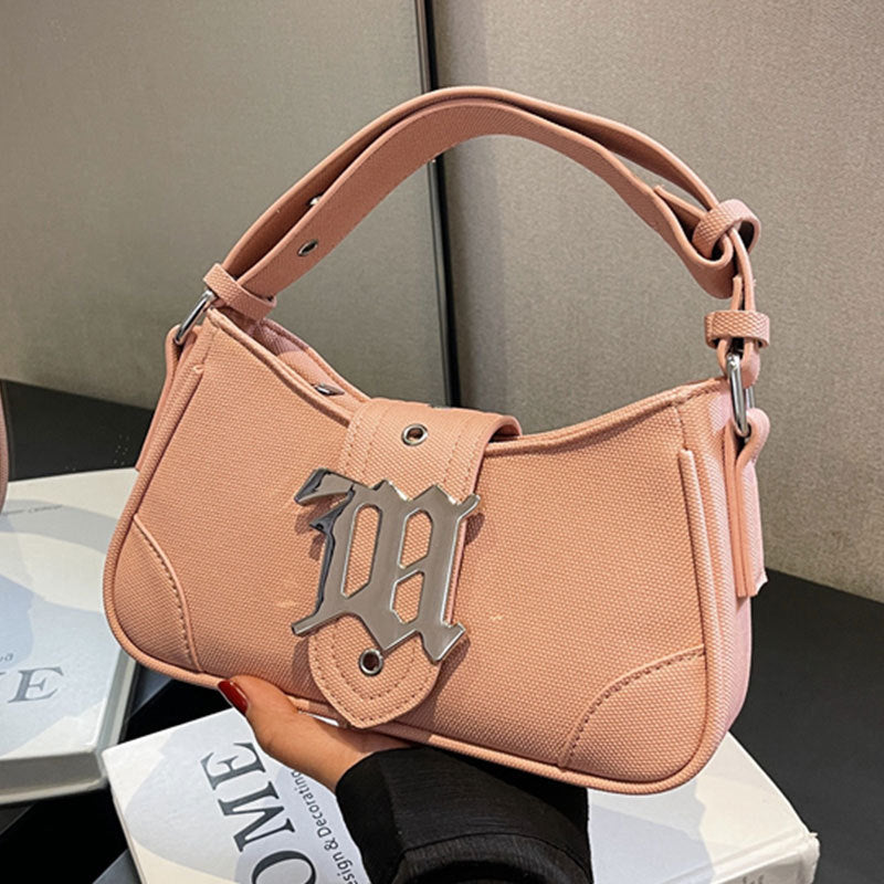 Metal Letter Buckled Crossbody Bag - fairypeony