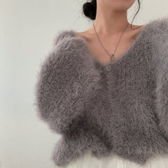 Solid Color Fuzzy Oversized Cardigan