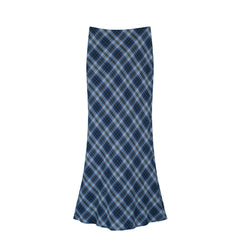 Vintage Blue Plaid Maxi Skirt