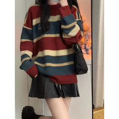 Letter Embroidery Vintage Striped Sweater