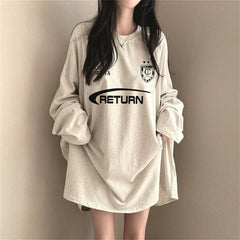 Vintage Round Neck Logo Print Oversized Tee - fairypeony
