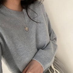 Vintage Solid Color Round Neck Sweater