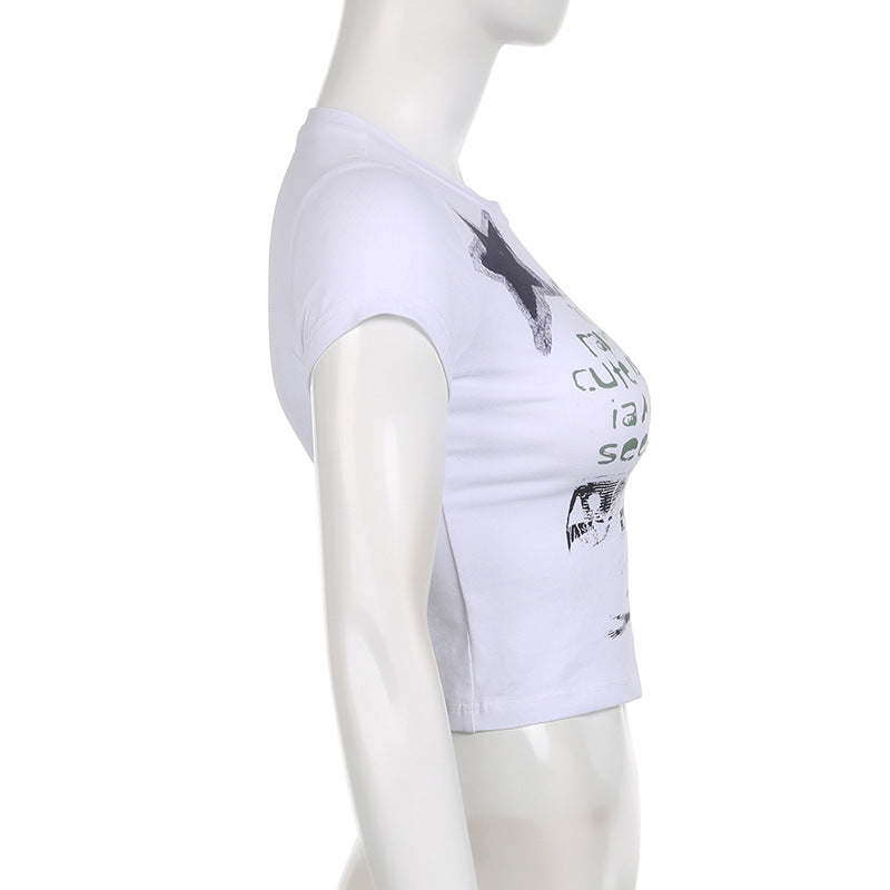 Graffiti Letter Star Print Short Sleeve Tee - fairypeony