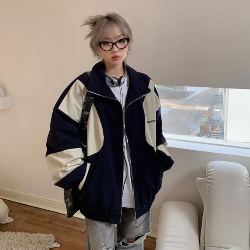 Contrast Color Block Bomber Jacket - fairypeony