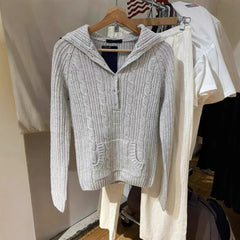 Womens Lapel Long Sleeve Knit Top