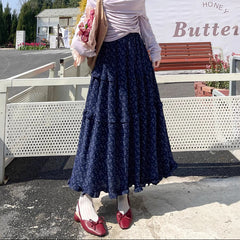 Aesthetic Floral Ruffled Maxi Skirt