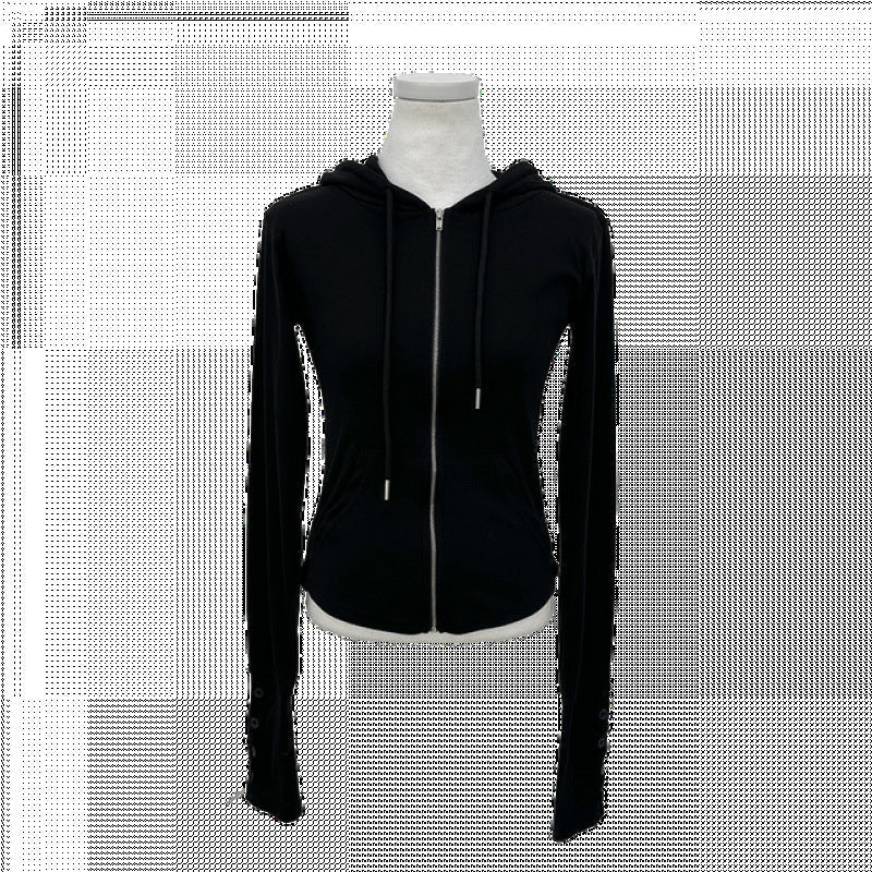 Butterfly sleeve hooded knit sweater in Black, product view