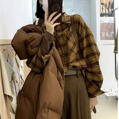 Plaid Print Loose Long Sleeve Blouse