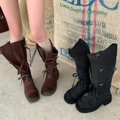 Belted Platform Riding Boots – Chunky Heel Side-Zip Fashion Boots