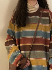 Vintage Round Neck Striped Oversized Sweater