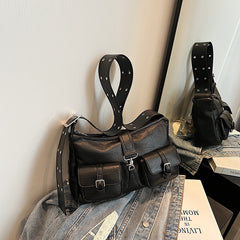 Vintage Pu Leather Buckled Shoulder Bag