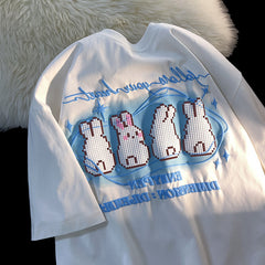 Embroidered Cute Rabbit Oversized T-shirt