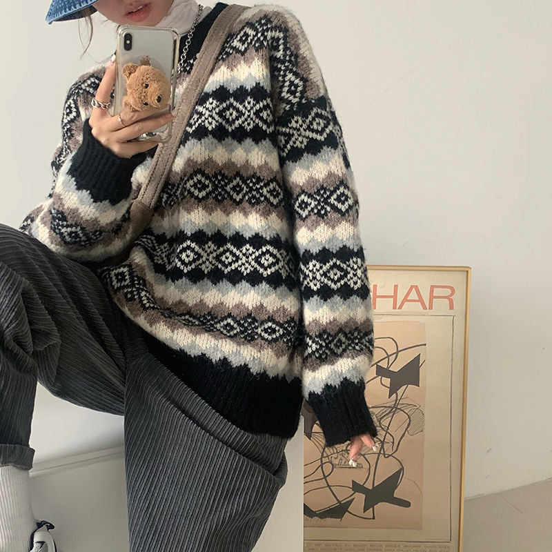 Cozy Jacquard Knit Sweater - fairypeony
