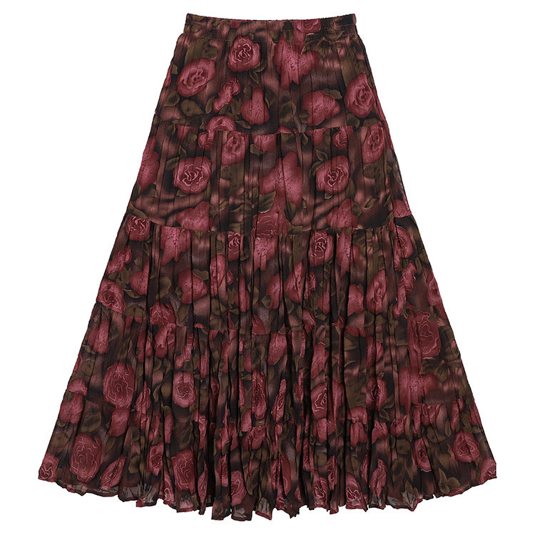 Casual Floral Umbrella Maxi Skirt - fairypeony