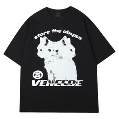 Cat Print Oversized Short Sleeve Tee
