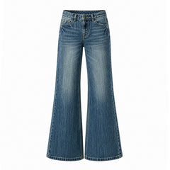 Casual Omni Vintage Cat Claw Cracked Bamboo Pattern Slightly Flared Jeans Relaxed Pants