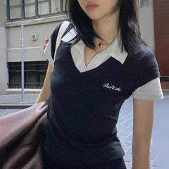 Polo Collar Fake Two Piece Short Sleeve Tee