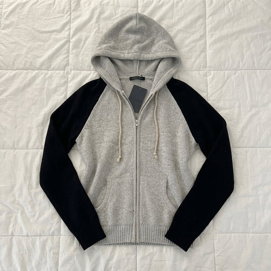 2000s Color Block Zip-Up Hooded Knit Cardigan – Raglan Sleeves, One Size