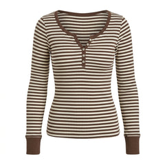 2000s Long Sleeve Striped Knit Henley Top