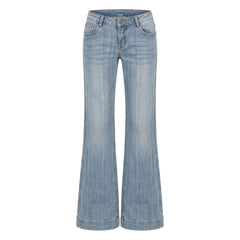 2000s Low-Waist Flared Bootcut Jeans – Light Blue Bamboo Grain Denim S–XL
