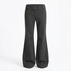 2000s Vintage Low-Rise Woven Wide-Leg Trousers – Dark Grey, S–L