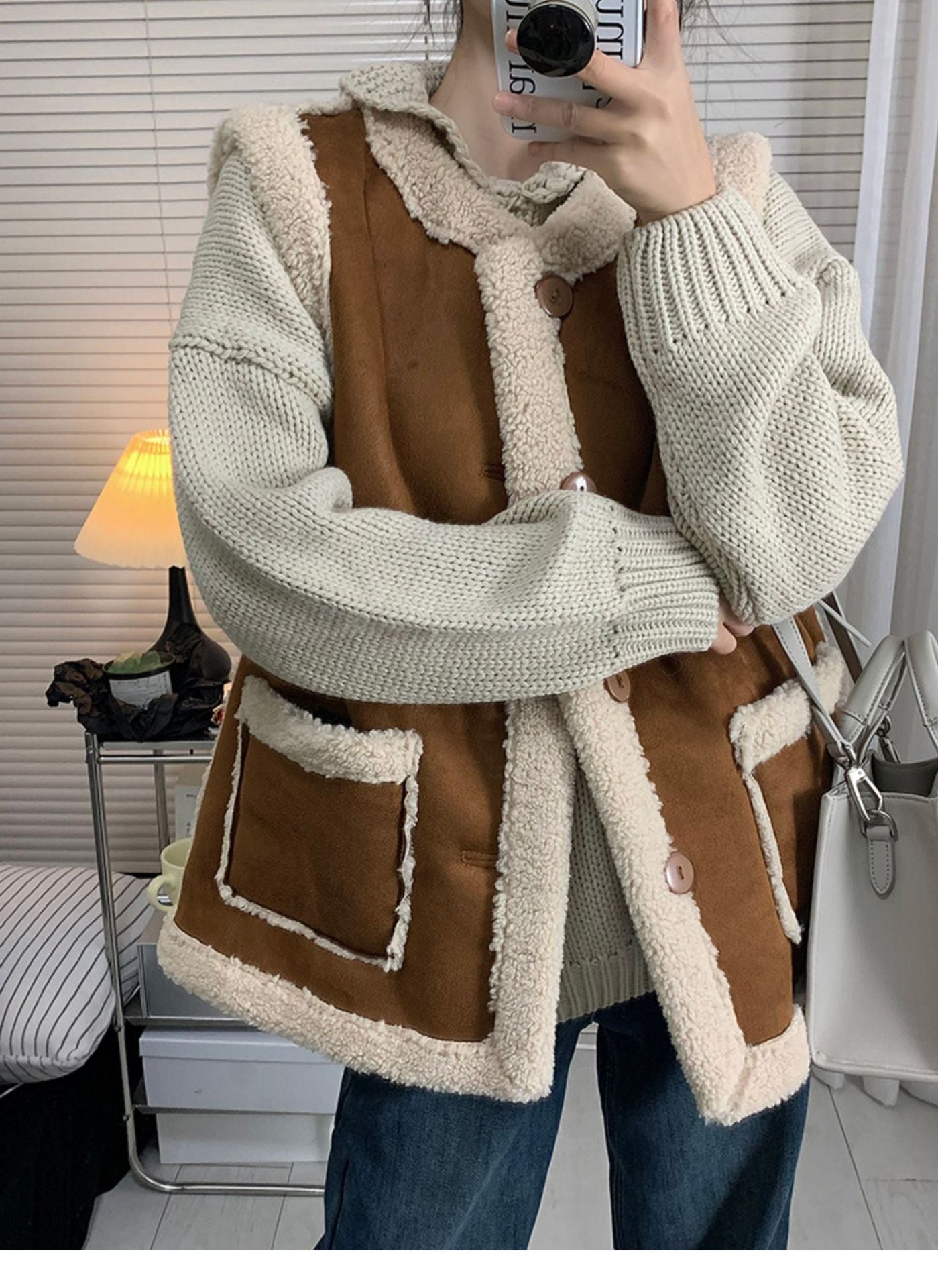 Reversible Lambswool Trim Sleeveless Jacket - fairypeony